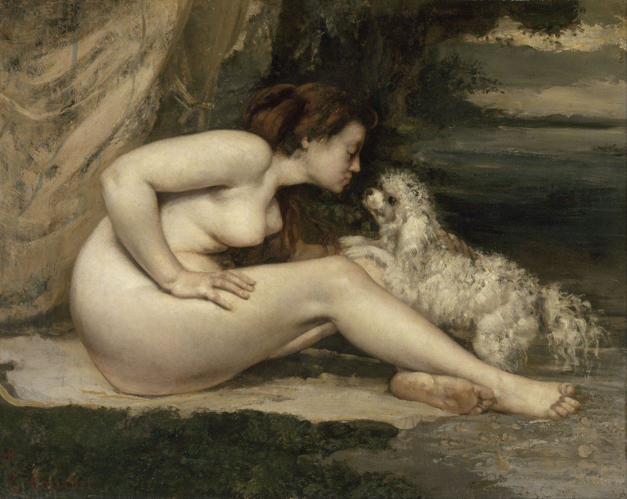 Nøgen kvinde med en hund af Gustave Courbet