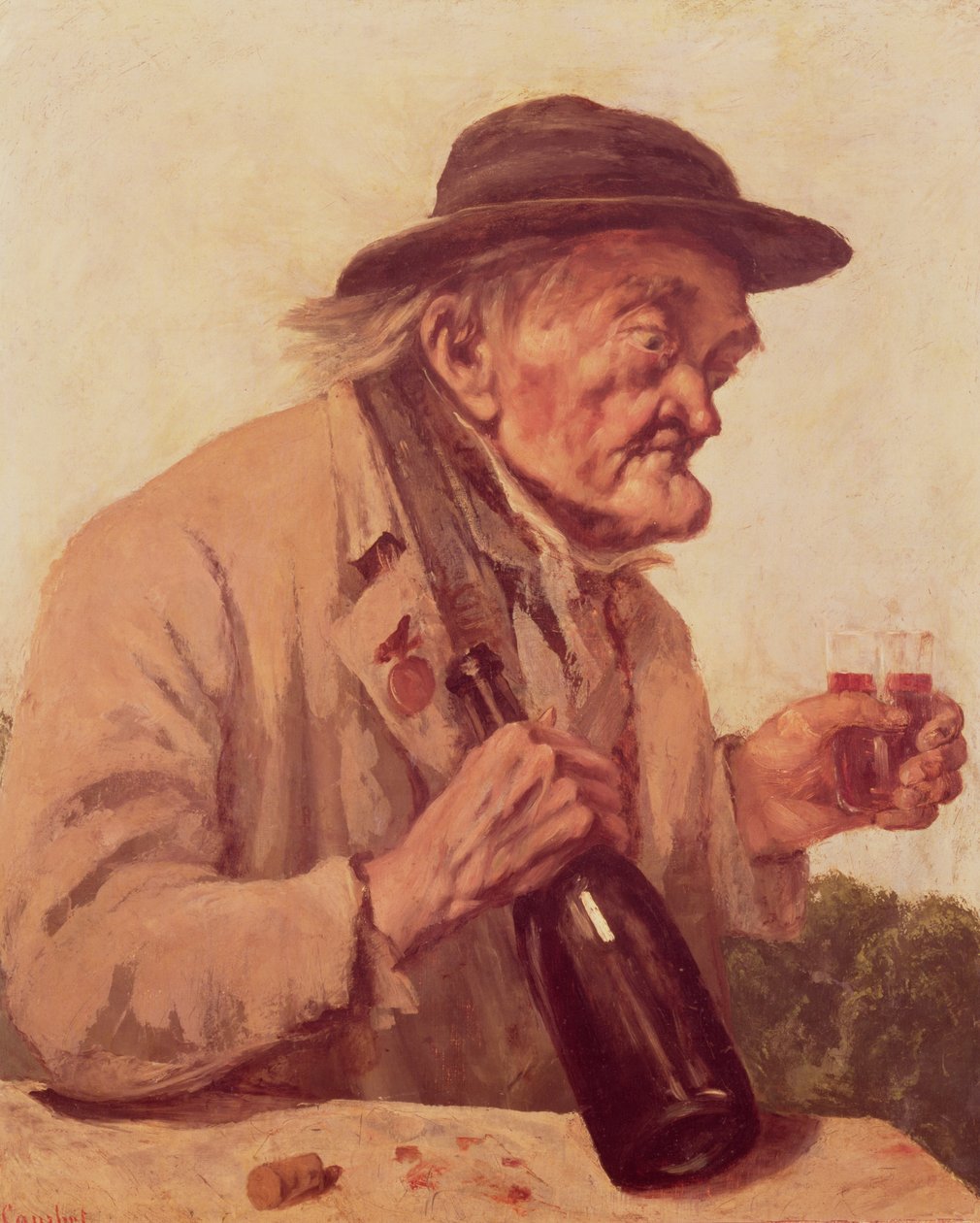 Gammel mand med et glas vin af Gustave Courbet