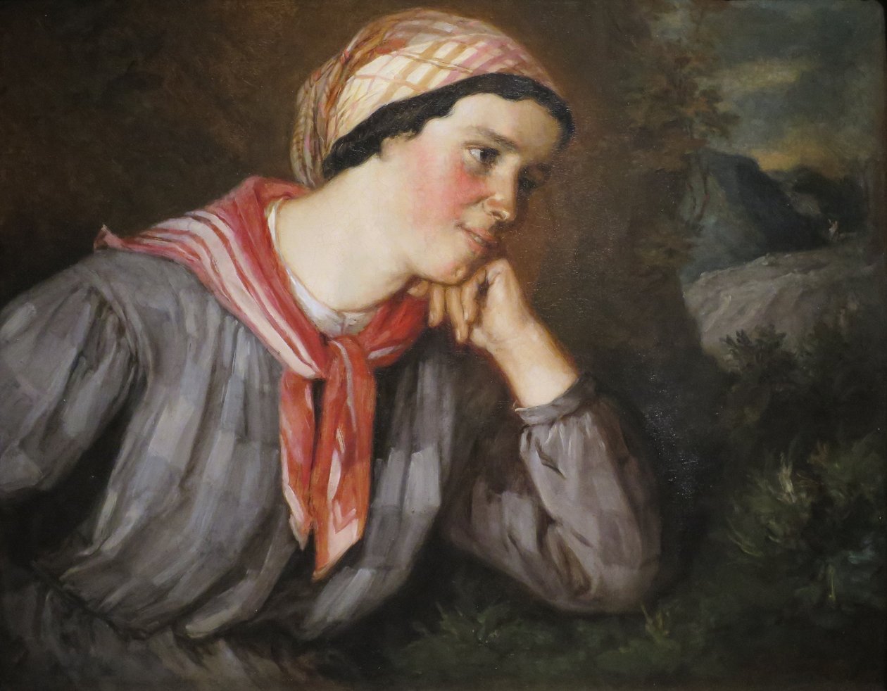 Bondepige med tørklæde af Gustave Courbet