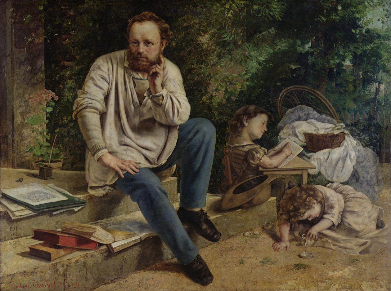 Pierre Joseph Proudhon (1809-65) og hans børn i 1853, 1865 (se 99577 for detaljer) af Gustave Courbet