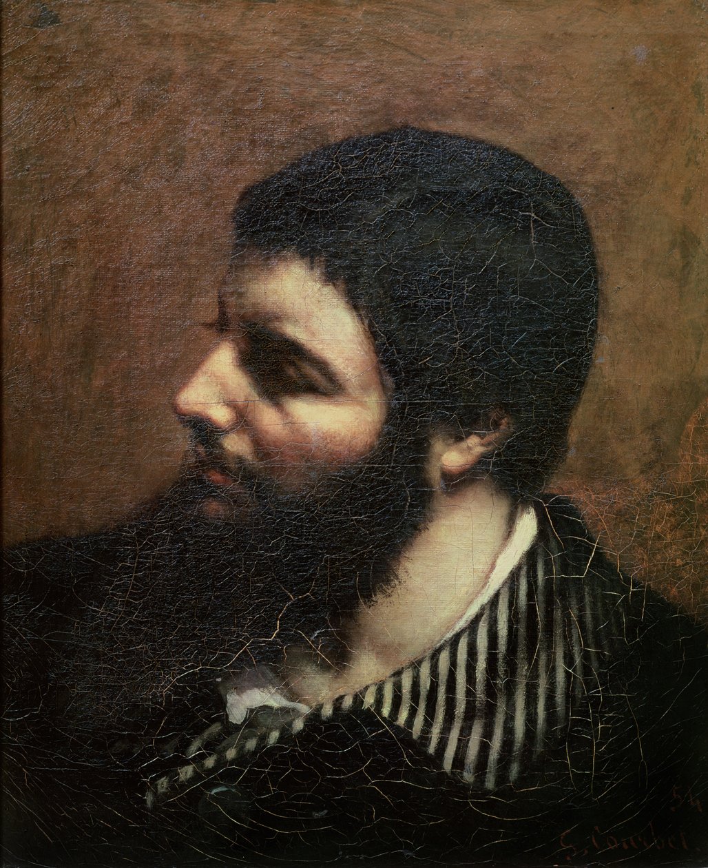 Selvportræt med stribet krave af Gustave Courbet