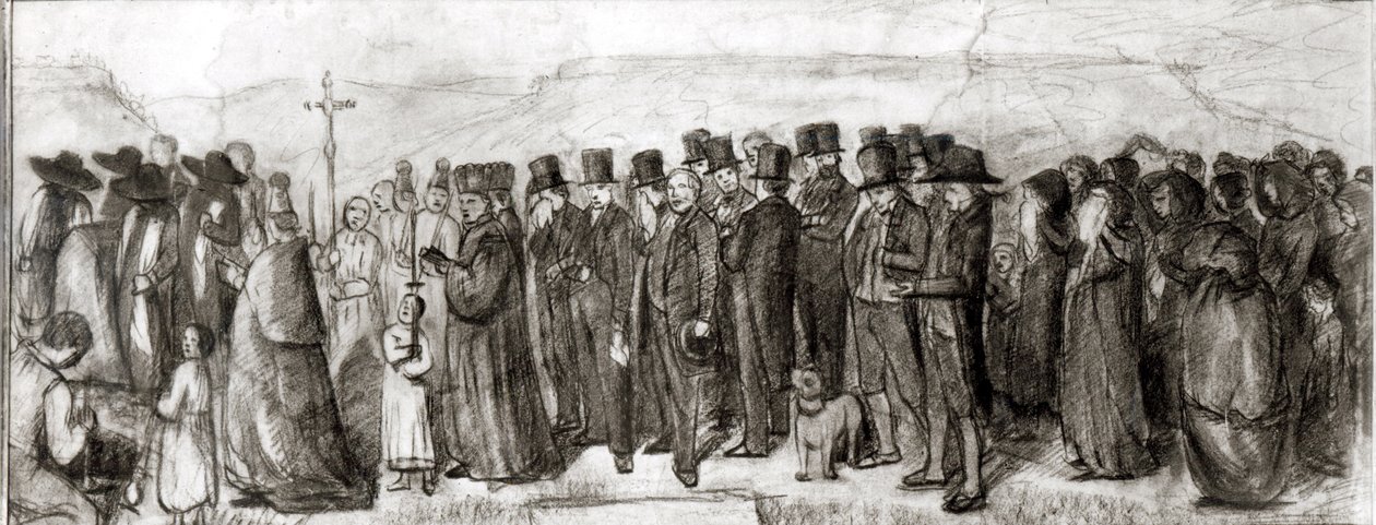 Studie til begravelse i Ornans, 1849 (trækul på papir) af Gustave Courbet