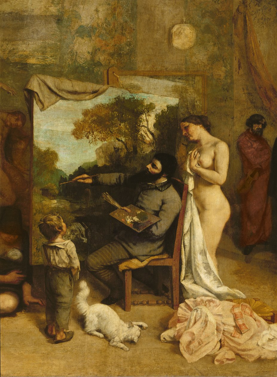 Kunstnerens atelier, en ægte allegori, detalje af maleren og hans model, 1854-55 af Gustave Courbet