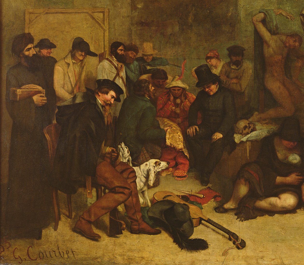 The Studio of the Painter, a Real Allegory, 1855 olie på lærred detalje fra 19190 af Gustave Courbet