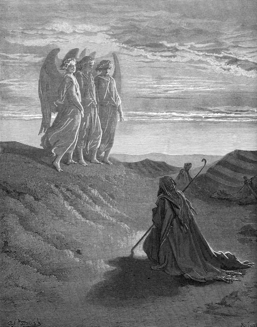 Abraham og de tre engle, gravering af Doré. - Bibel af Gustave Dore