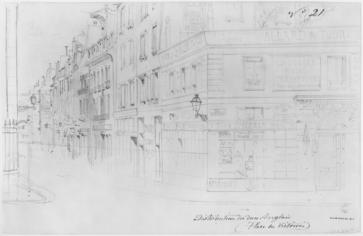Album af belejringen af Paris, distribution af britiske donationer, place des Victoires (pen og brun blækvask og blyant på papir) af Gustave Dore