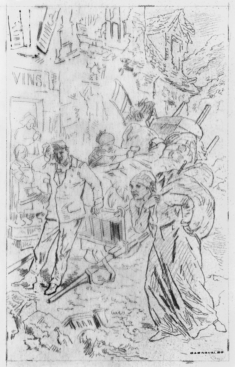 Album af belejringen af Paris, emigranter (pen og brun blækvask og blyant på papir) af Gustave Dore