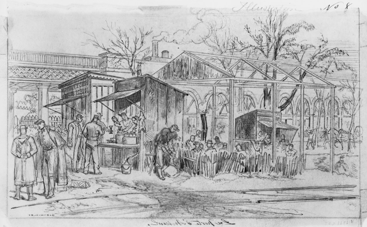 Album af belejringen af Paris, Gate of Auteuil (pen og brun blækvask og blyant på papir) af Gustave Dore