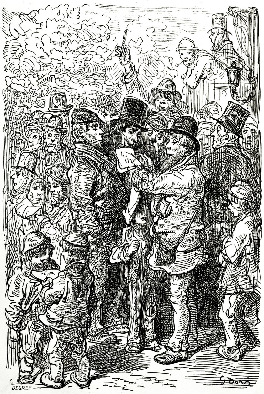 Spil på en boksekamp uden for ringen i London, 1872 af Gustave Dore