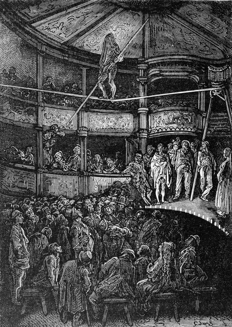 Blondin at Shoreditch, fra "London, a Pilgrimage", skrevet af William Blanchard Jerrold (1826-94) og graveret af Gauchard, pub. 1872 af Gustave Dore