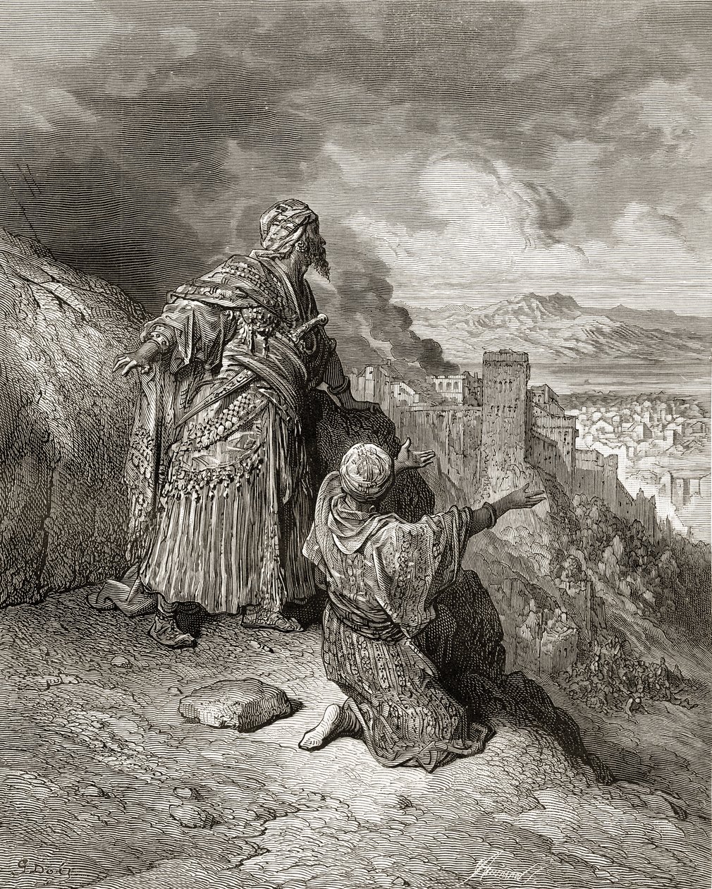 Boabdil (Muhammed XI), den sidste arabiske konge af Granada, bliver landsforvist i 1542, illustration fra "Bibliotheque des Croisades" af J-F. Michaud, 1877 af Gustave Dore