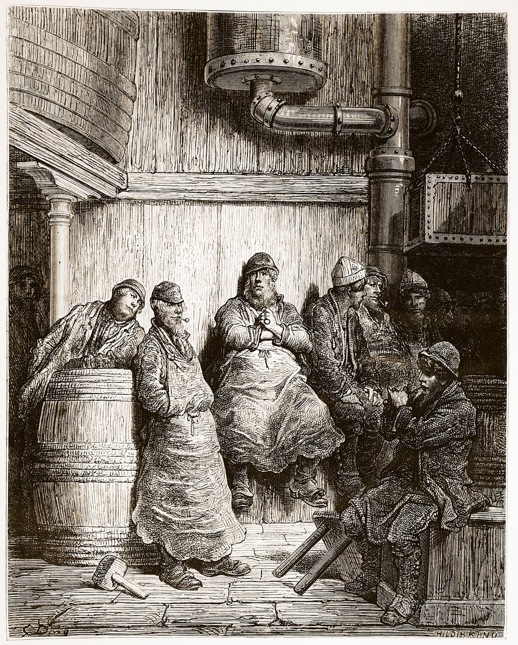 Brewers at Rest, fra "London, a Pilgrimage", skrevet af William Blanchard Jerrold (1826-94) og graveret af Hildibrand, pub. 1872 af Gustave Dore