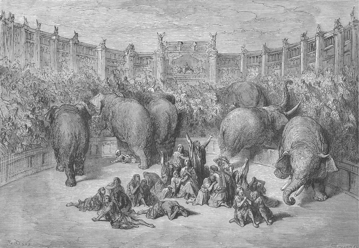 Jøder i fangenskab i hippodromen i Alexandria, graveret af Josiah Wood Whymper (1813-1903) af Gustave Dore