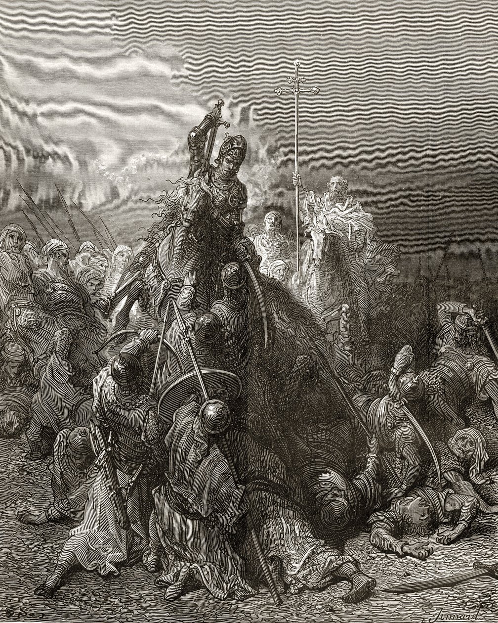 Christian Knights kæmper mod Saracens, illustration fra 