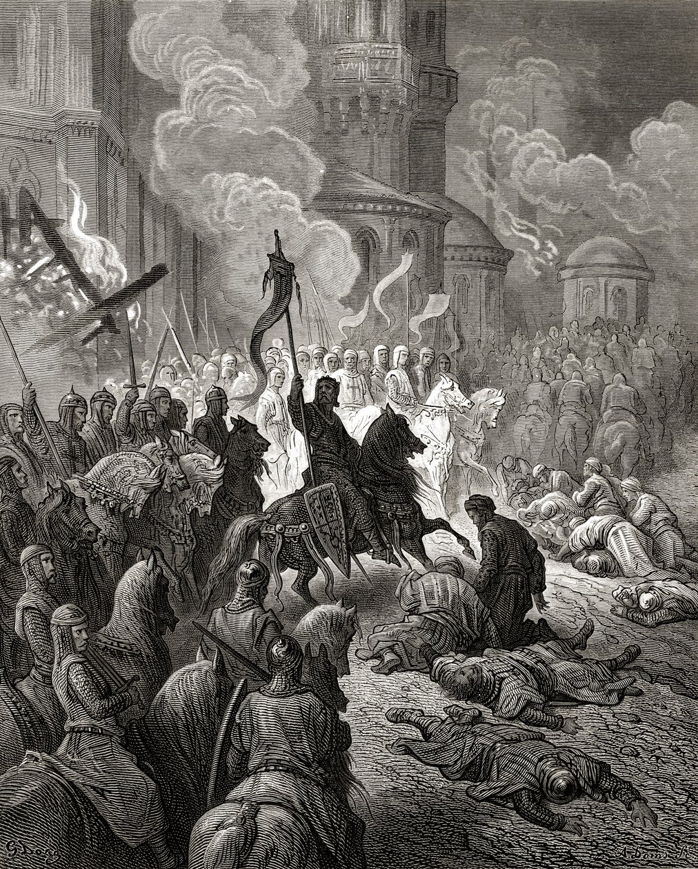 Korsfarernes indtog i Konstantinopel i 1204, illustration fra 
