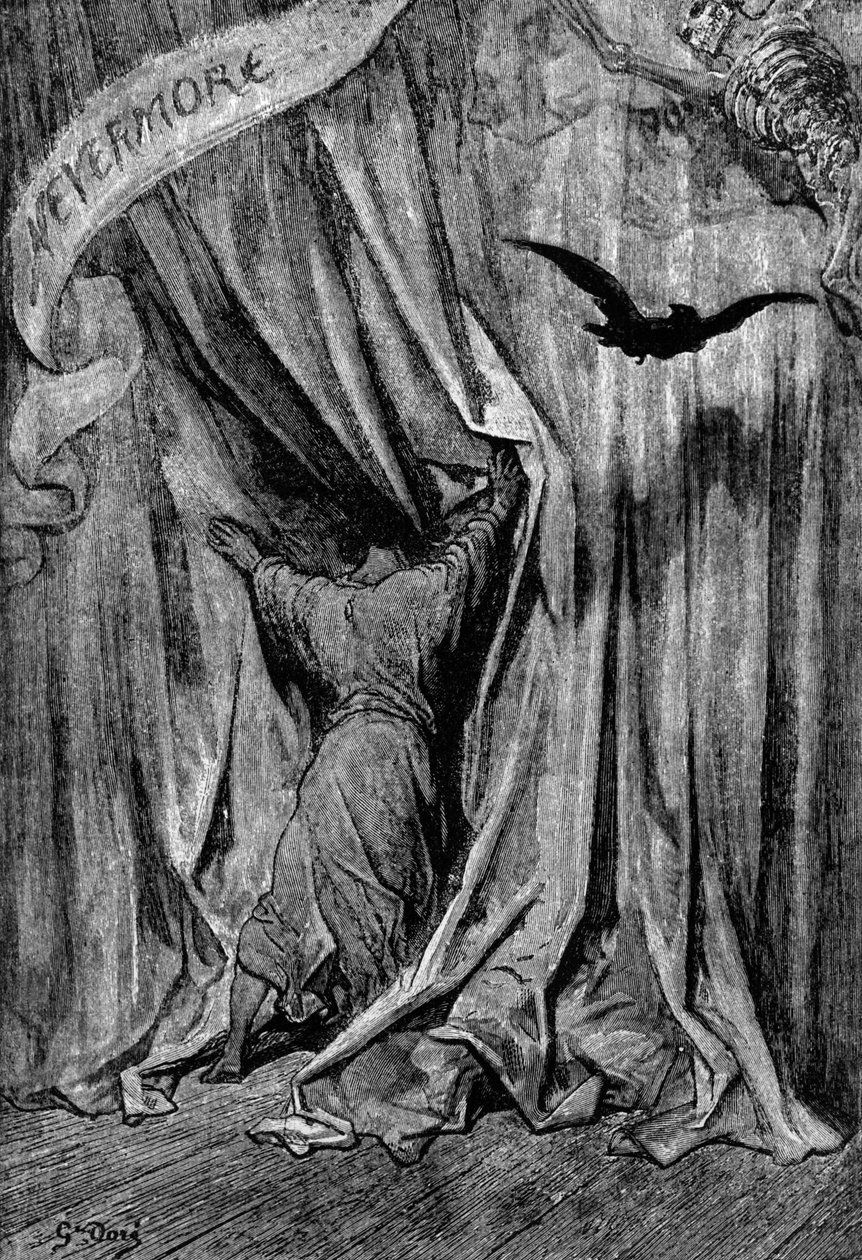Illustration til digtet Kragen af Edgar Allan Poe, 1845 af Gustave Dore