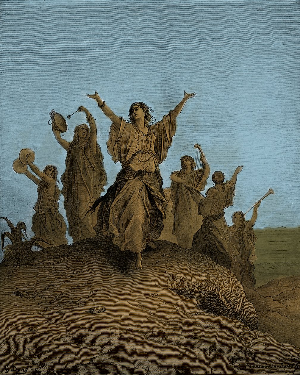 Jeftas datter Iphis danser hen imod - Bibelen af Gustave Dore