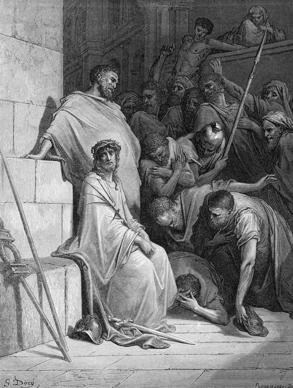 Jesus bliver hånet af romerske soldater - Bibelen af Gustave Dore