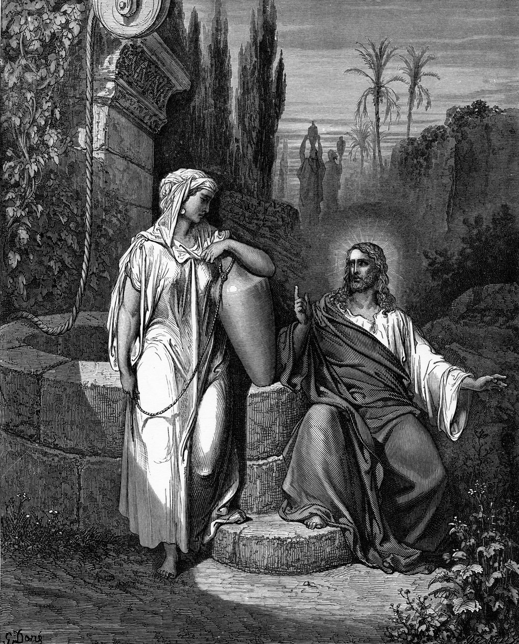 Jesus taler med den samaritanske kvinde - Bibelen af Gustave Dore