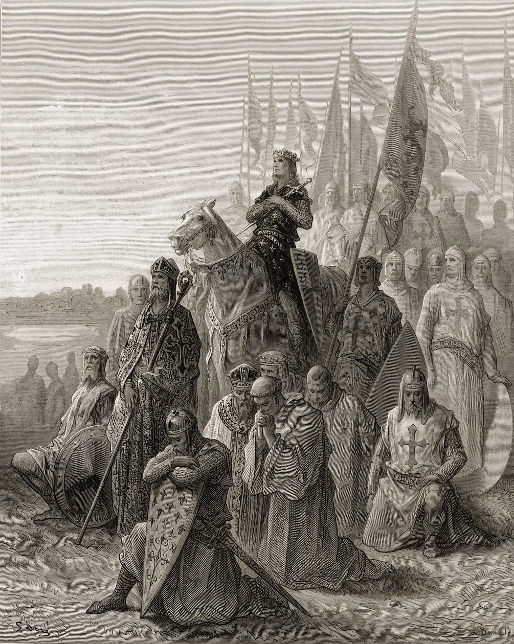 Kong Ludvig IX (1217-70) foran Damietta, illustration fra "Bibliotheque des Croisades" af J-F. Michaud, 1877 af Gustave Dore