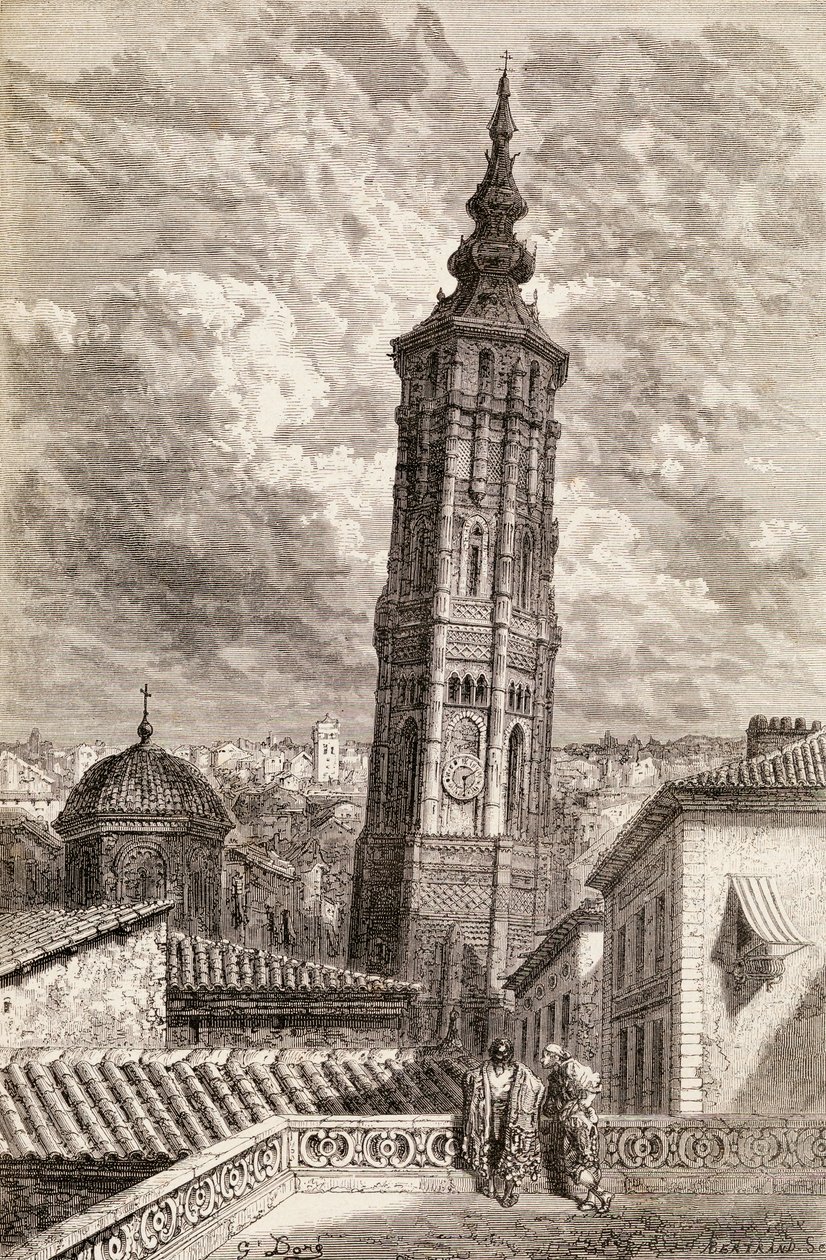 La Torre Nueva, Zaragoza i det 19. århundrede, 1878 (trægravering) af Gustave Dore