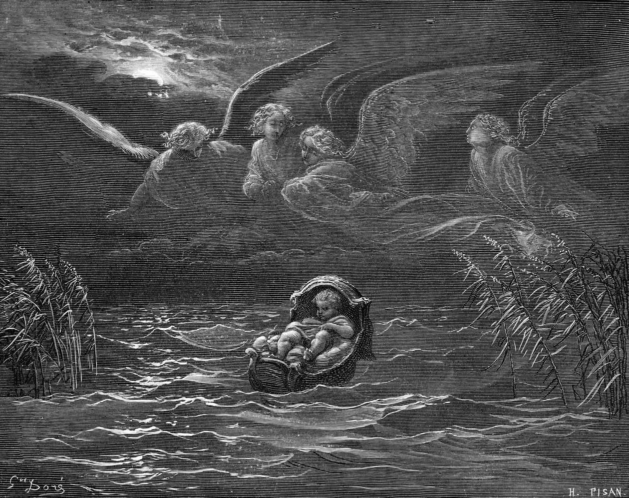 Moses ved Nilen, gravering af Doré. - Bibel af Gustave Dore