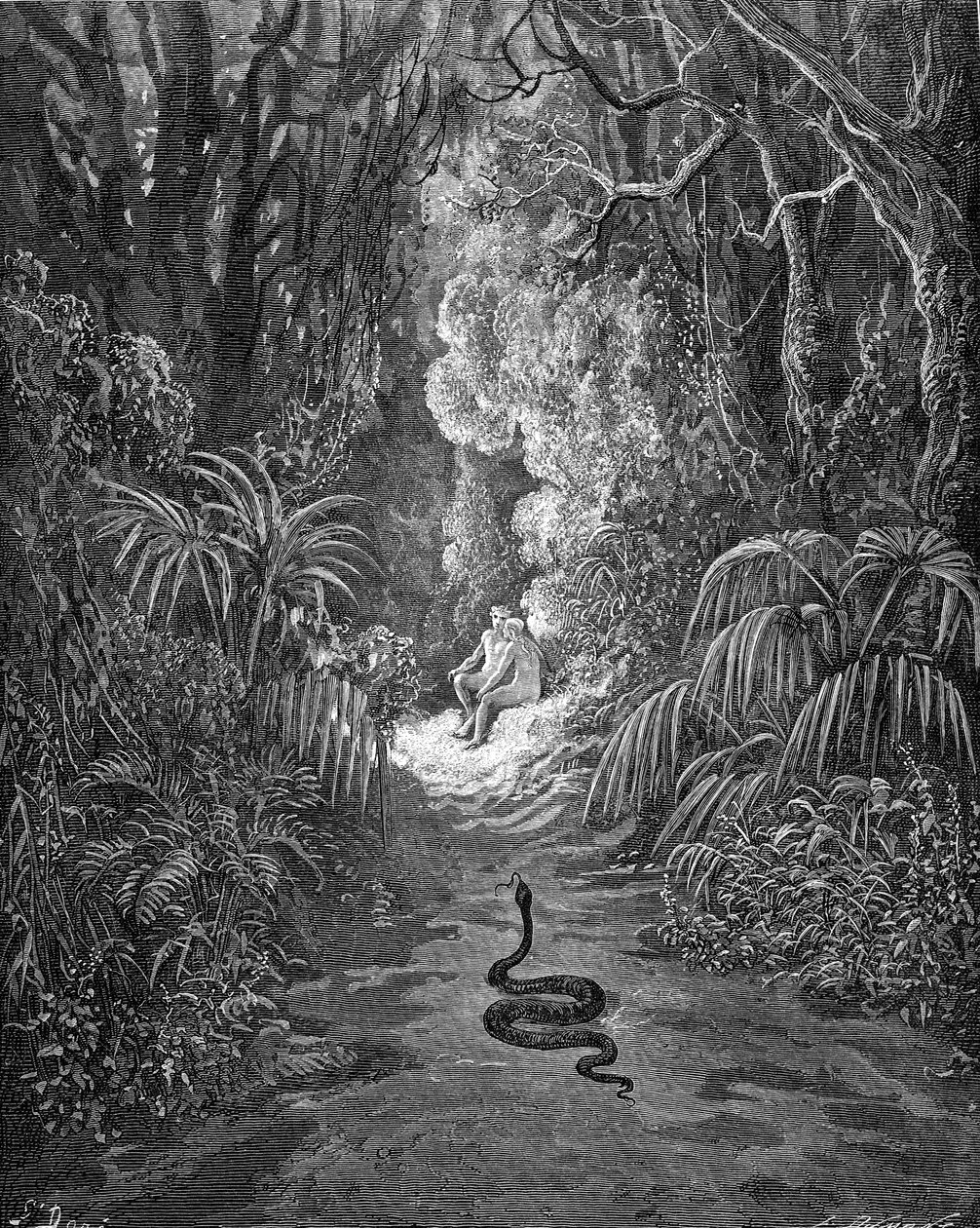 Paradise Lost, af Milton: Slangen nærmer sig. af Gustave Dore