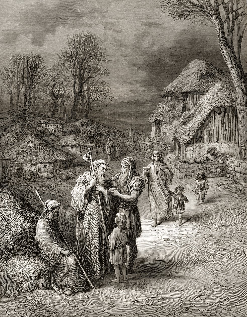 Pilgrimme bliver fodret af bønder, illustration fra 