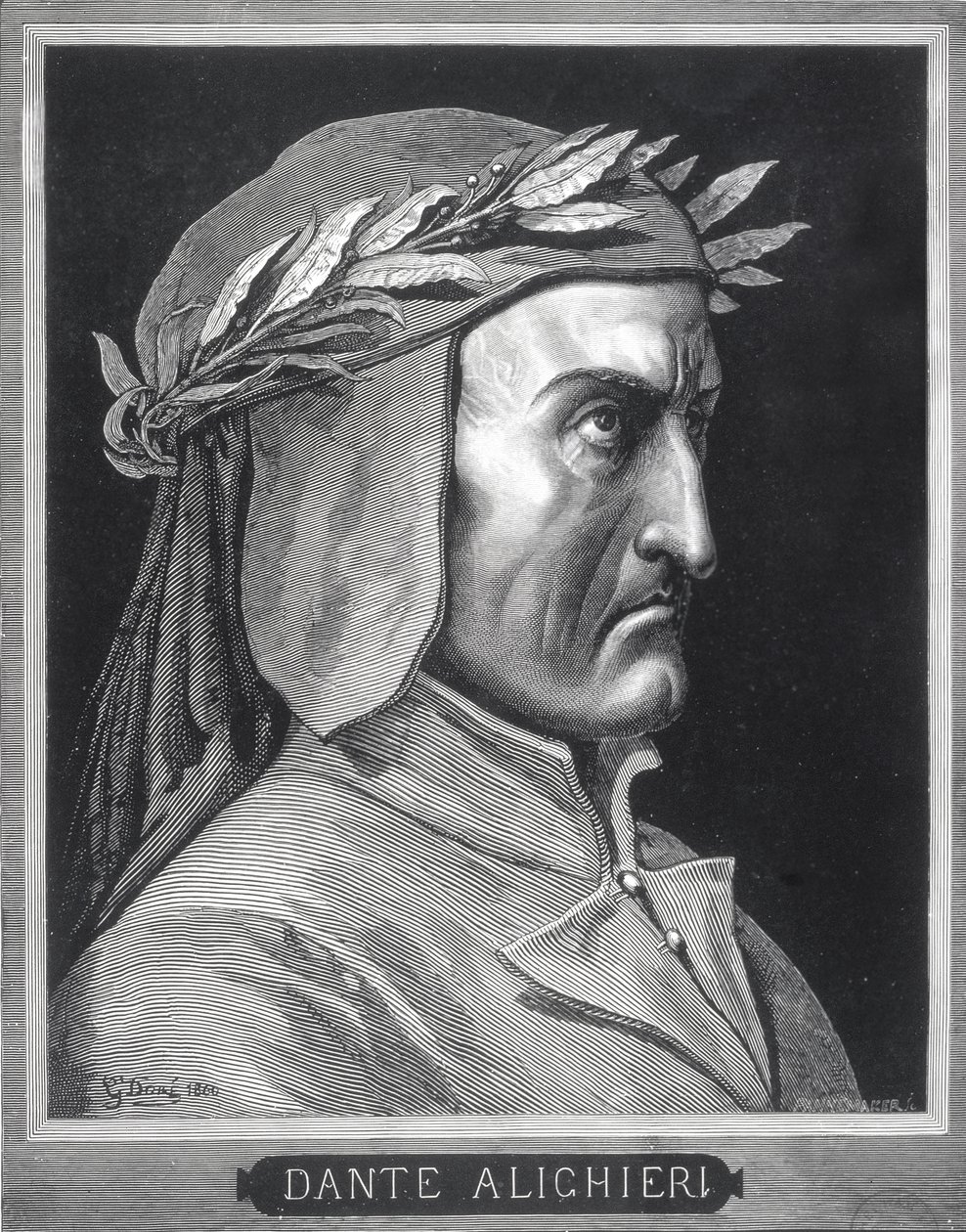 Portræt af Dante Alighieri (1265-1321), 1860, indgraveret af Stephane Pannemaker (1847-1930), frontispice fra 
