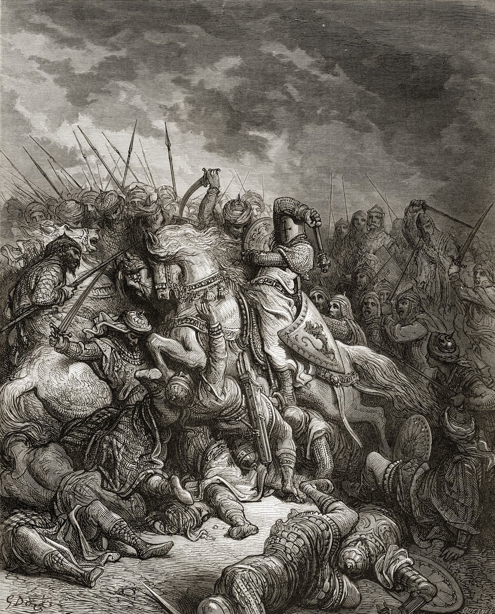 Richard I (1157-99) Løvehjertet i kamp ved Arsuf i 1191, illustration fra 