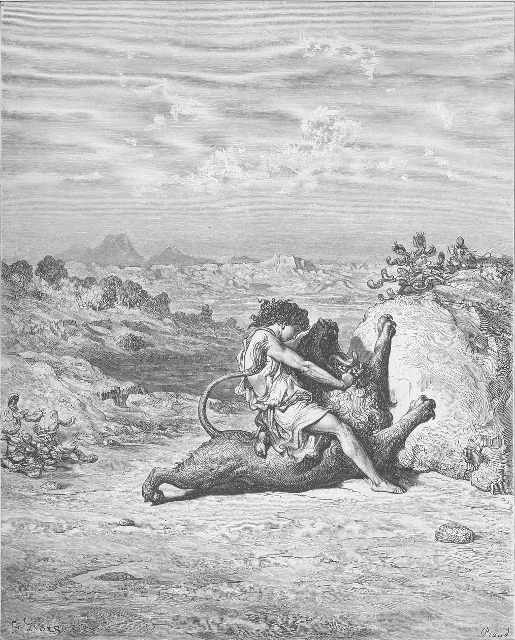 Samson slår en løve ihjel af Gustave Dore