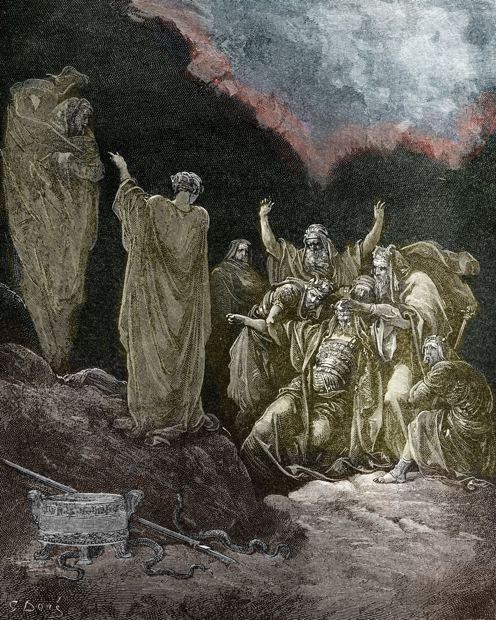 Saul og den mellemstore heks fra Endor, af Doré. - Bibel af Gustave Dore