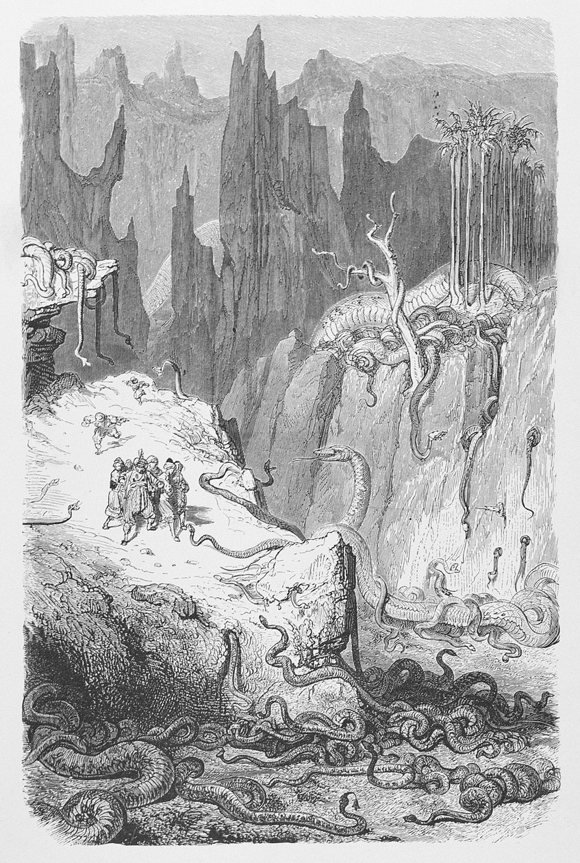Sinbad Amongst the Serpents, ca. 1868 af Gustave Dore