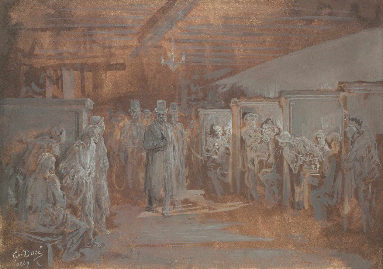 Tavern i Whitechapel 1869 (olie og bodycolour på papir) af Gustave Dore