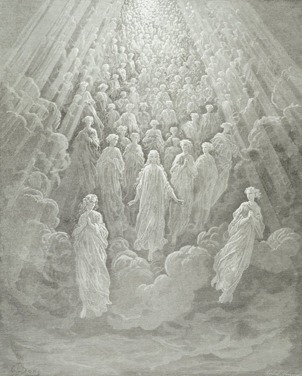 Englene på planeten Merkur: Beatrice stiger op med Dante til planeten Merkur, ca. 1860-68 af Gustave Dore