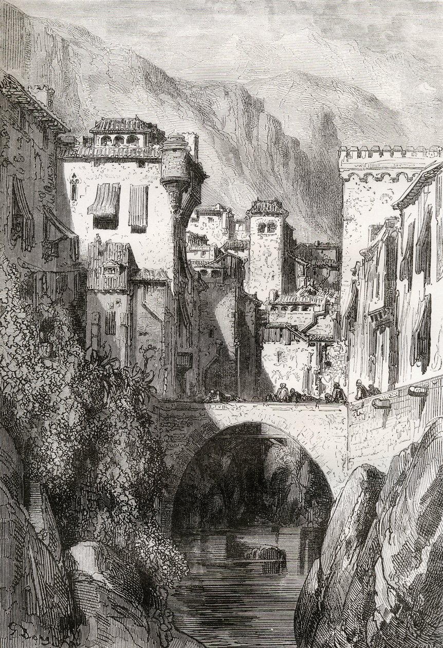 The Banks of the Darro, Granada, illustration fra 