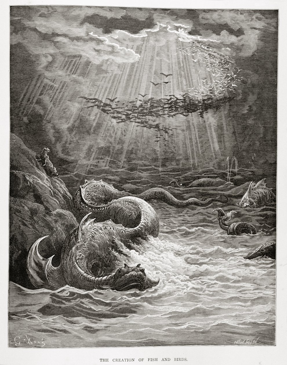 The Creation of Fish and Birds, fra Paradise Lost af John Milton (1608-74), graveret af Collon Smeeton, ca. 1868 af Gustave Dore