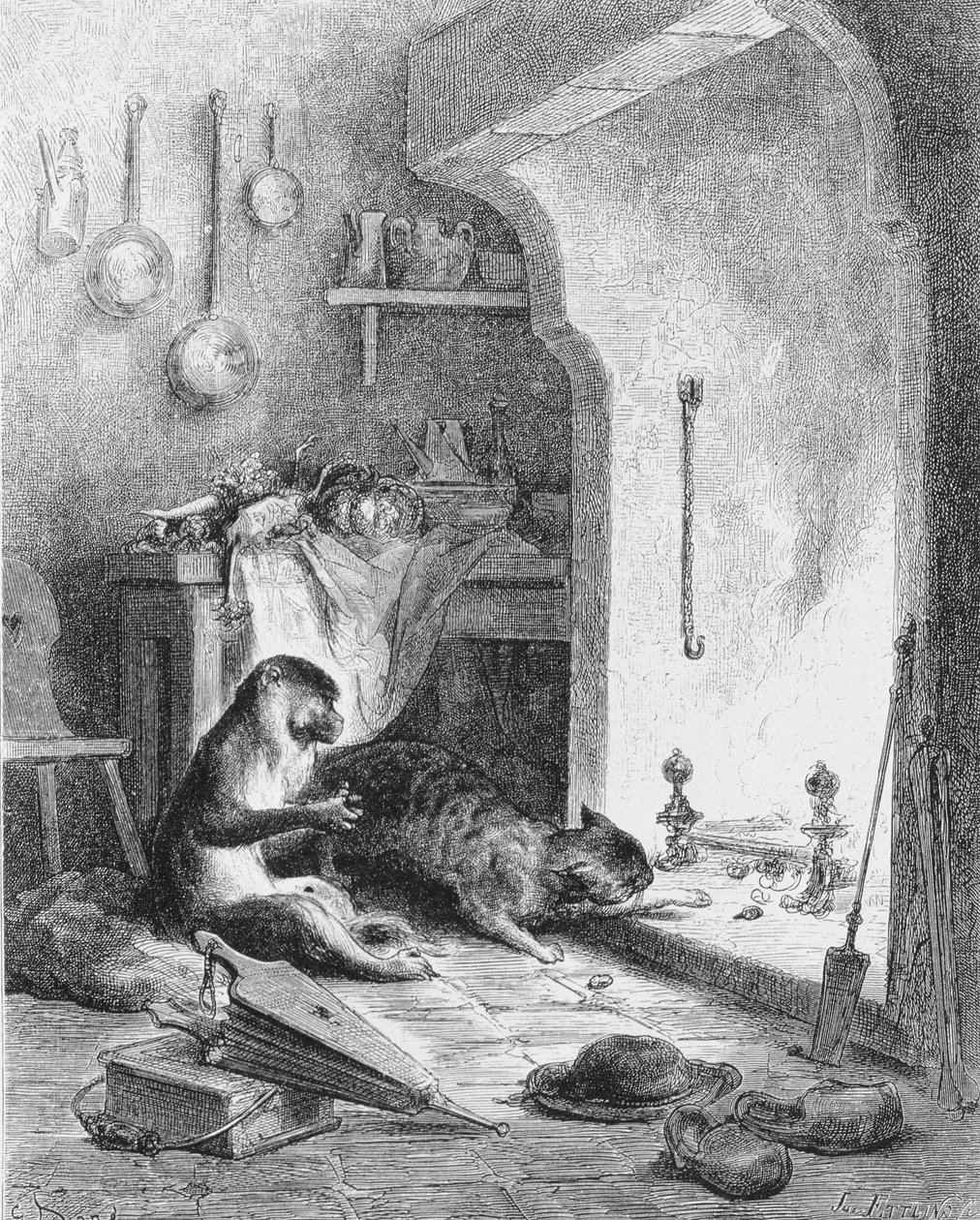 Aben og katten, 1868 af Gustave Dore