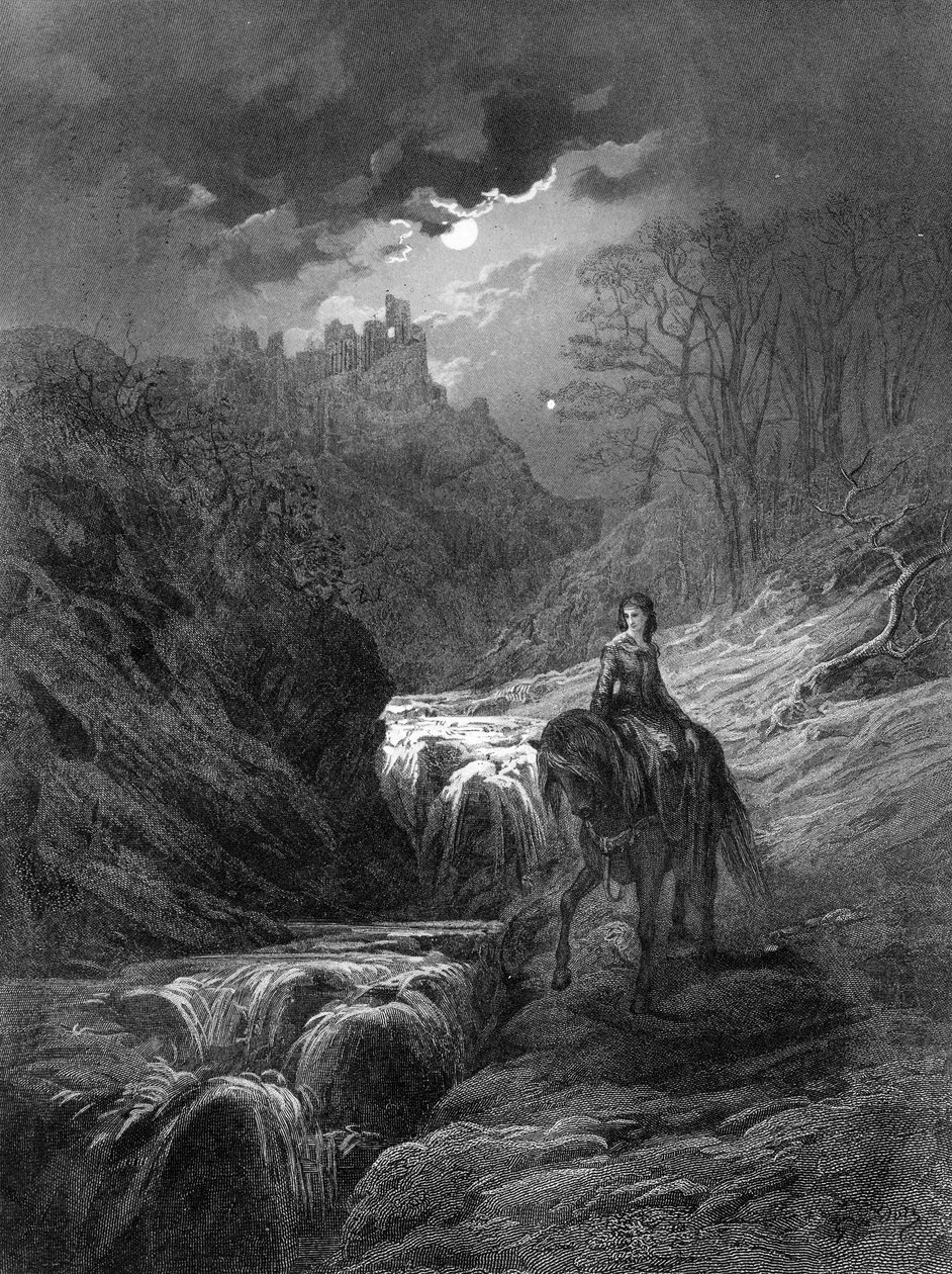 Måneskinsridtet, illustration fra "Idylls of the King" af Alfred Tennyson, 1868 af Gustave Dore