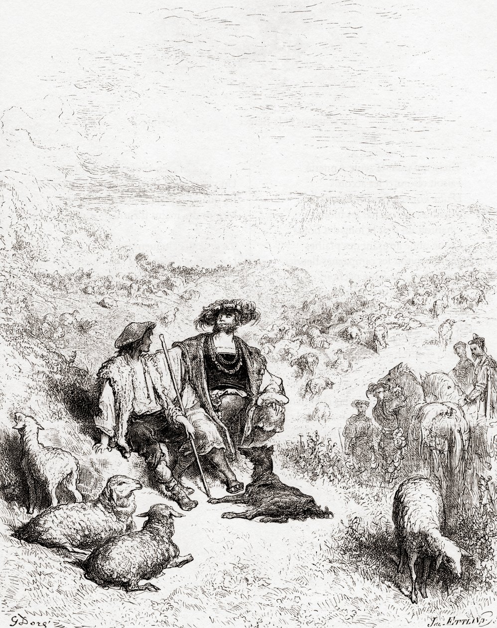 Hyrden og kongen, fra en slutning af det 19. århundredes udgave af Fables de La Fontaine (trægravering) af Gustave Dore