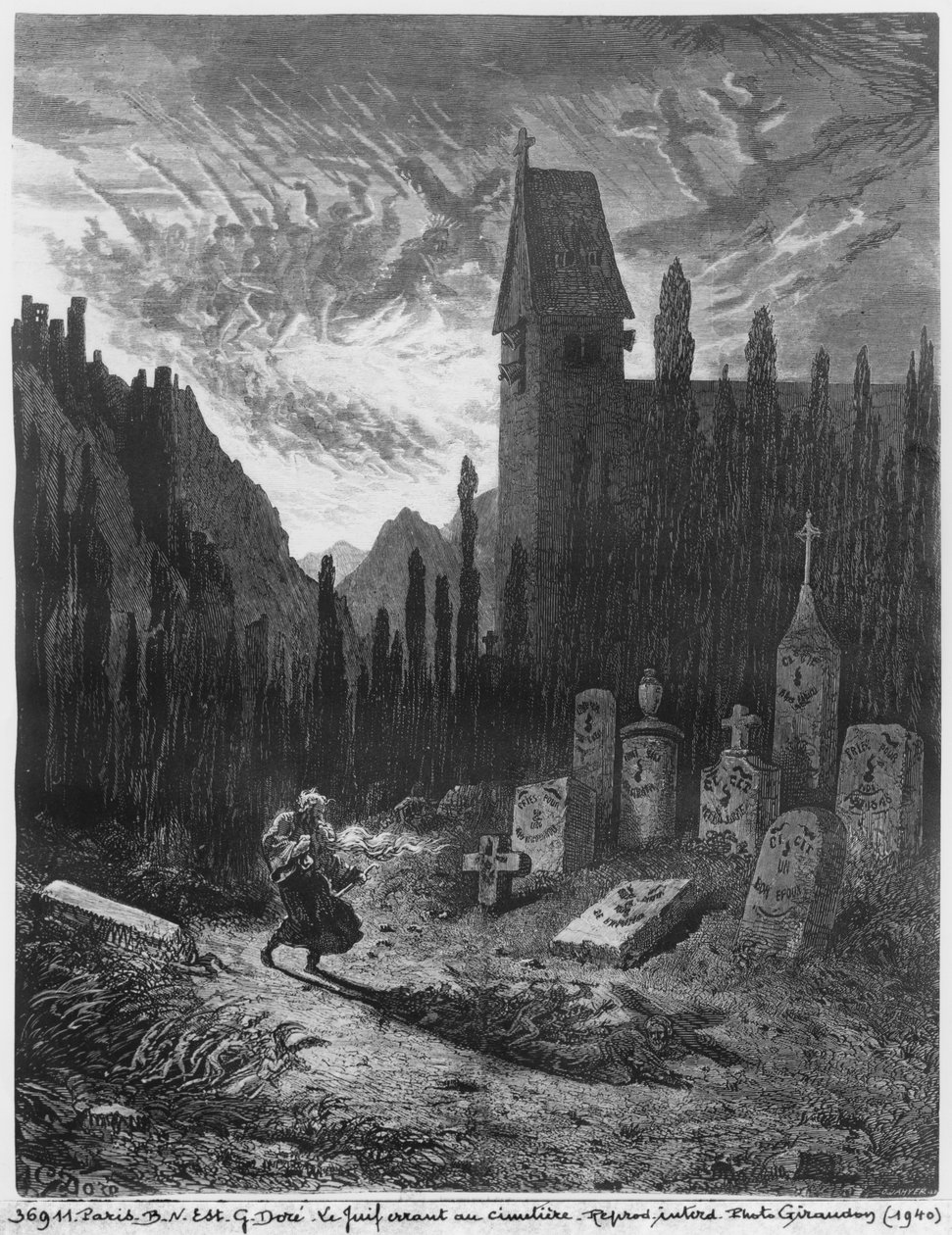 Den omvandrende jøde på kirkegården, graveret af Octave Jahyer (f.1826) af Gustave Dore