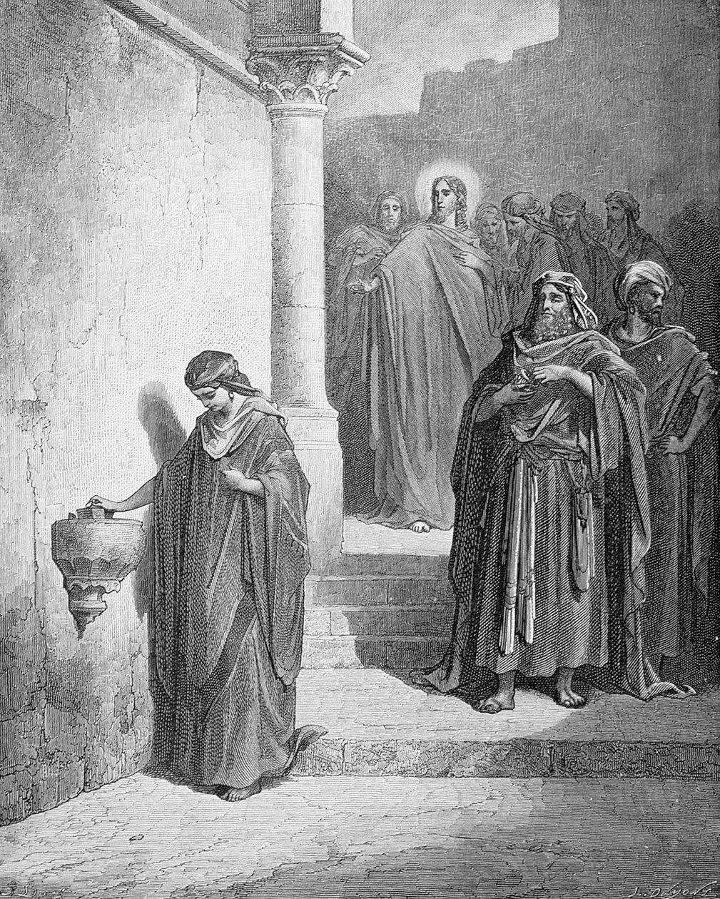 Enkemiden, graveret af L. Dumont, c.1868 af Gustave Dore