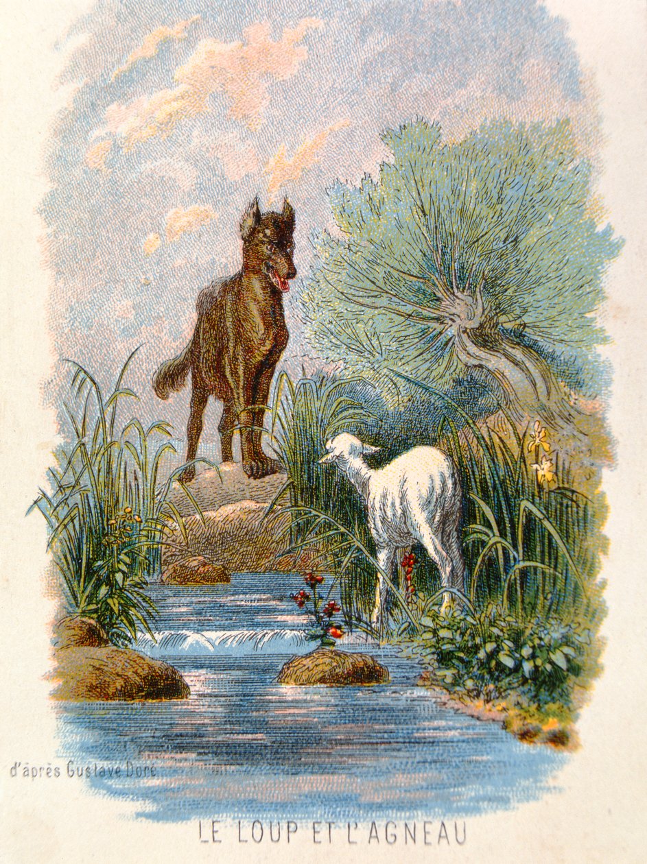 "Ulven og lammet", illustration fra "Fabler" af La Fontaine. 1868 af Gustave Dore