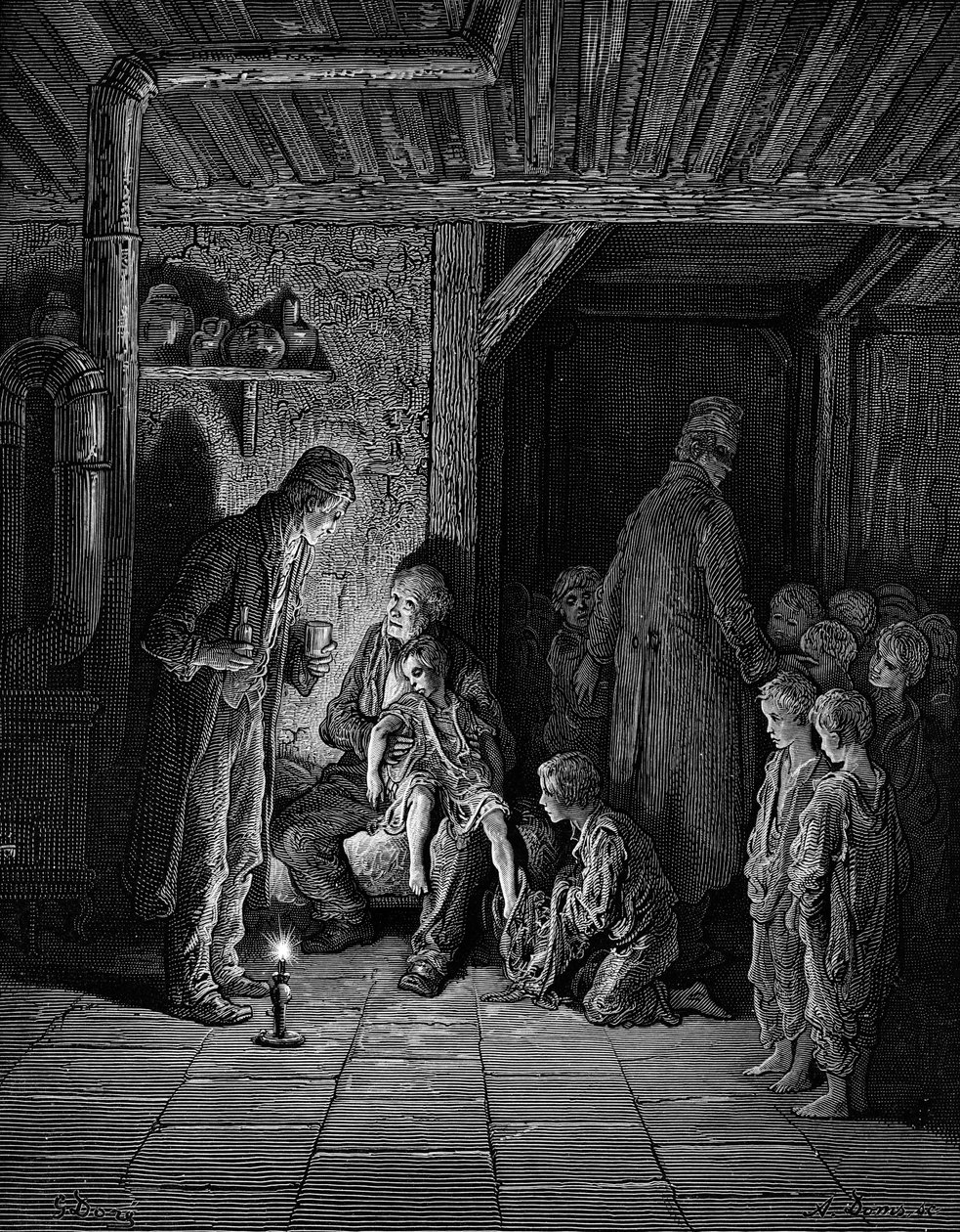 Victorianske hjemløse børn i London af Gustave Dore