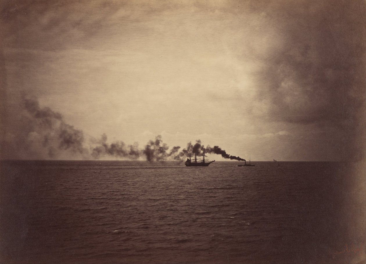 Seascape med sejlskib og slæbebåd af Gustave Le Gray