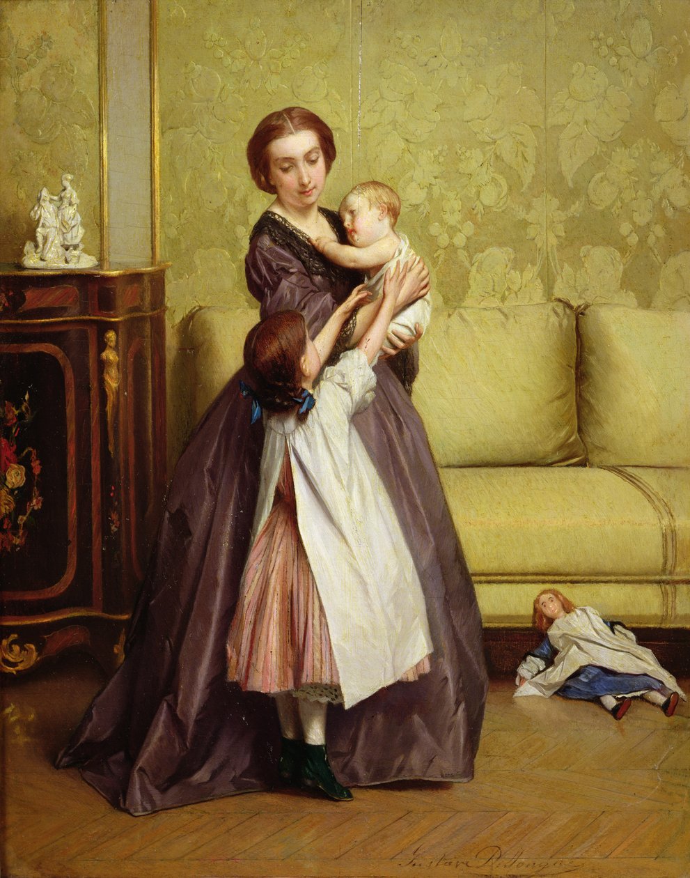 Ung mor med sine børn i en salon af Gustave Léonard de Jonghe