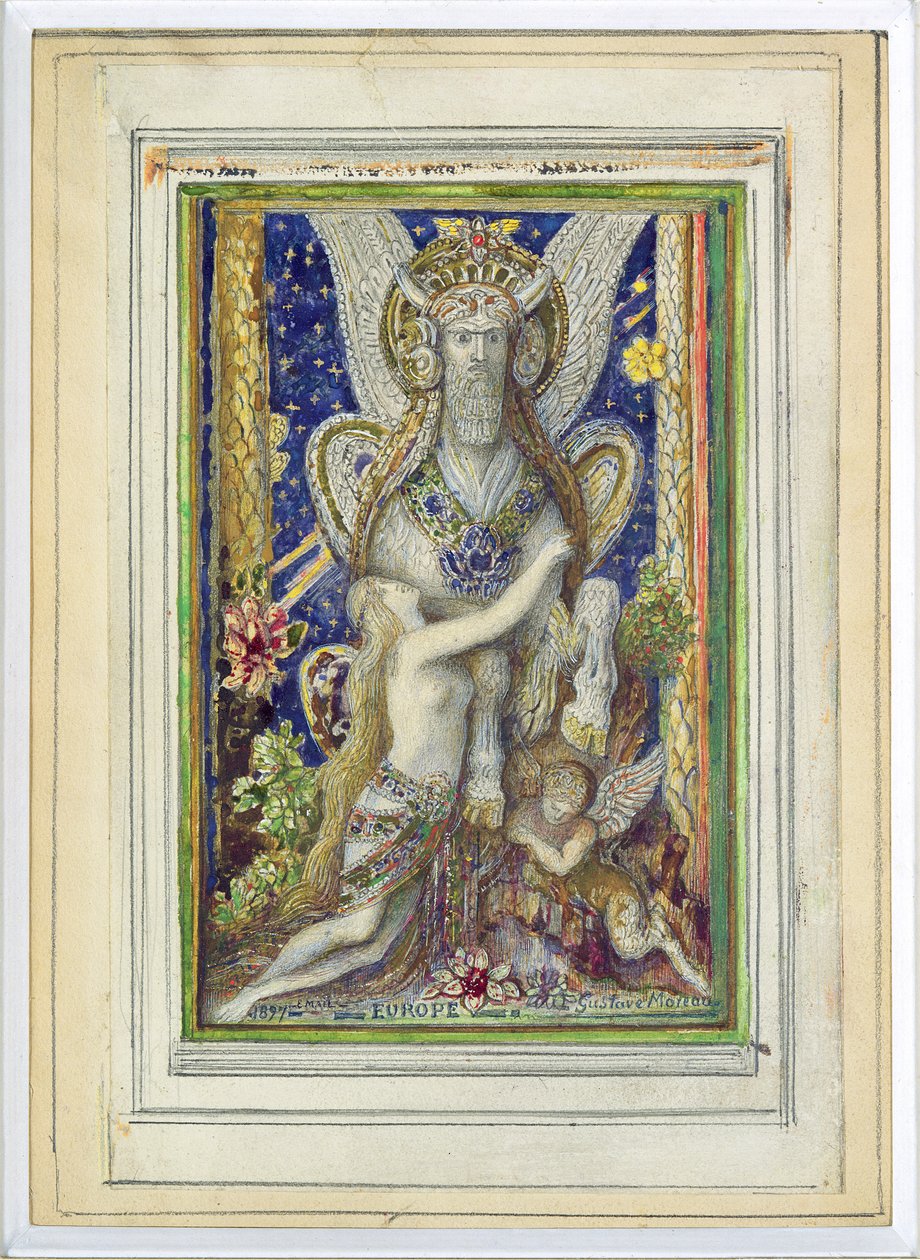 Europa, 1897 (blyant og toilet på papir) af Gustave Moreau