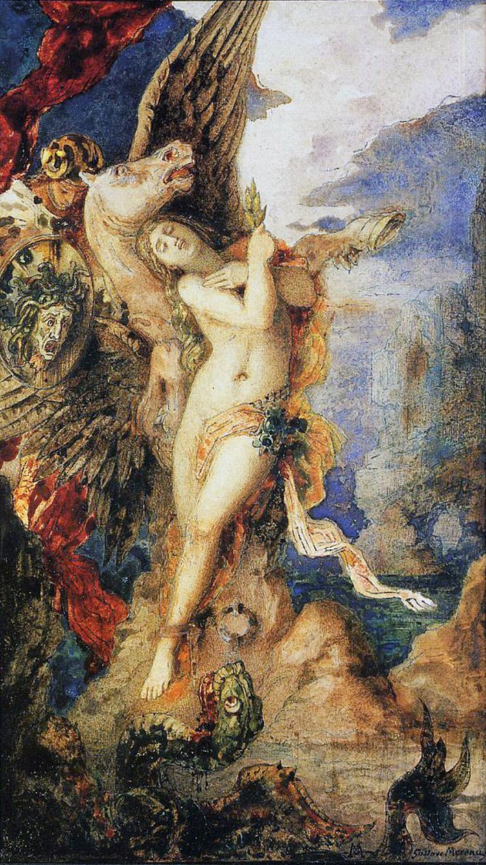 Perseus og Andromeda, ca.1867-69 (wc og pen på papir) af Gustave Moreau