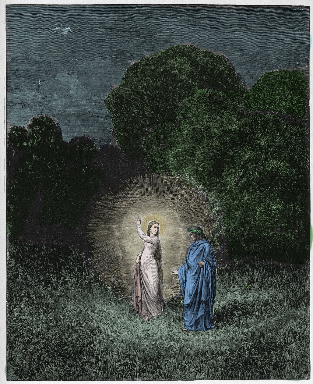 Inferno, Canto 2: Beatrice og Virgil, illustration fra Den guddommelige komedie af Dante Alighieri, 1885 (digitalt farvet gravering) af Gustave after Dore