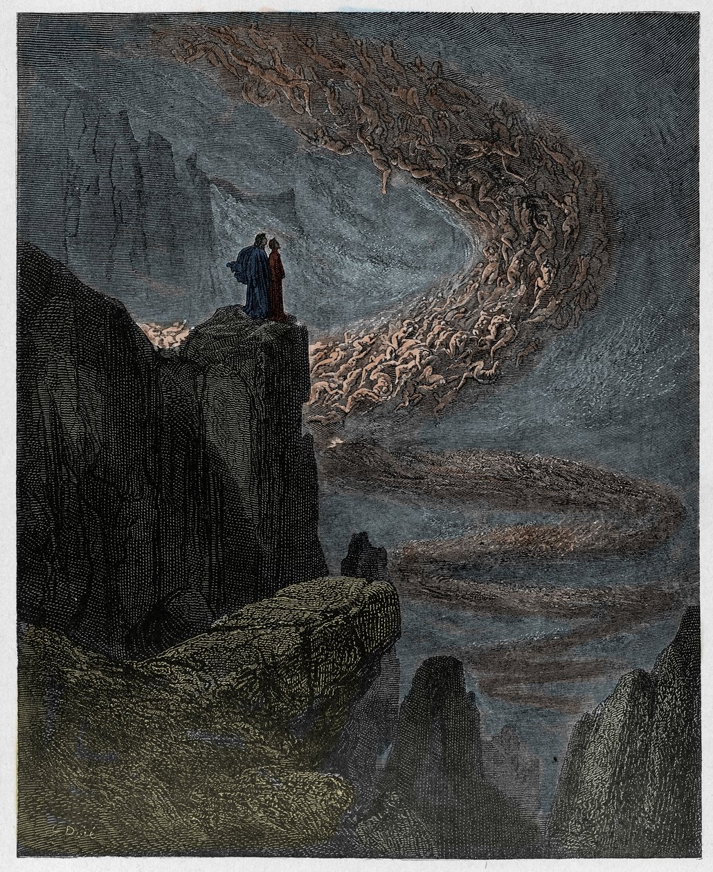 Inferno, Canto 5: Minos dømmer overtrædelserne og sender sjælene, illustration fra The Divine Comedy af Dante Alighieri, 1885 (digitalt farvet gravering) af Gustave after Dore